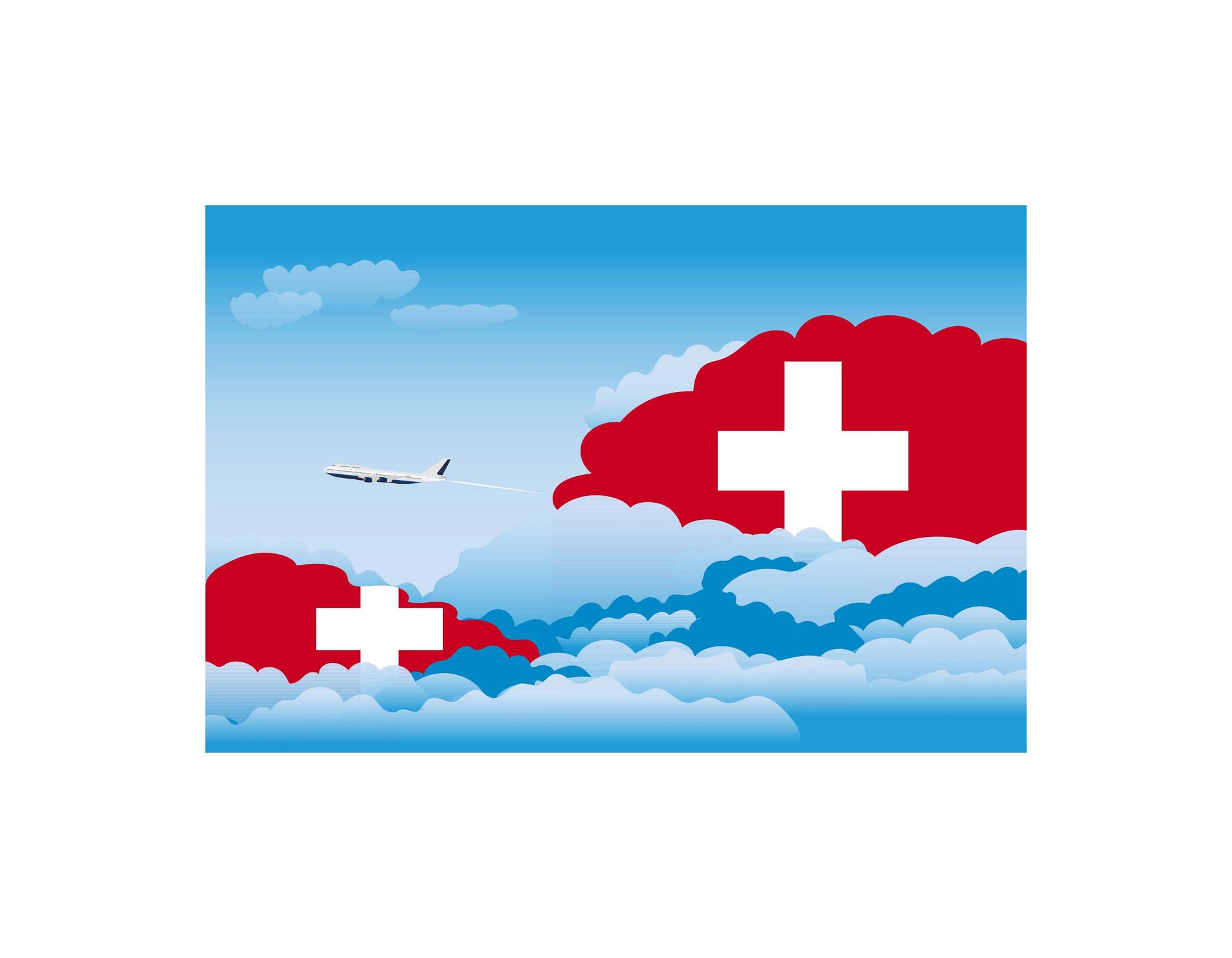 Switzerland Airplane Day Clouds Vector Illustration | Travel & Aviation Sky Scene
