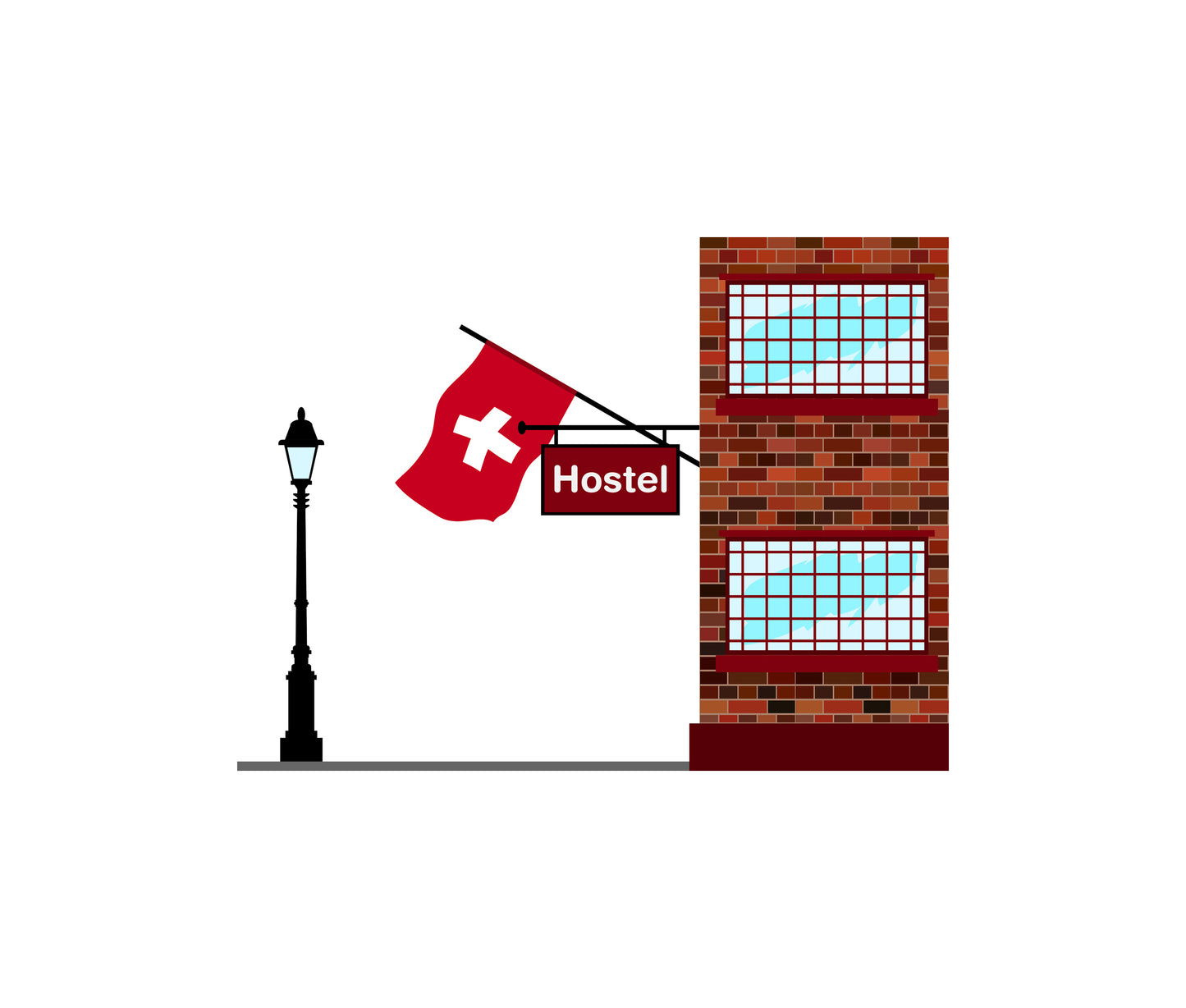 Switzerland World Hostels Vector Illustrations | Hostel Buildings & Accommodation Collection