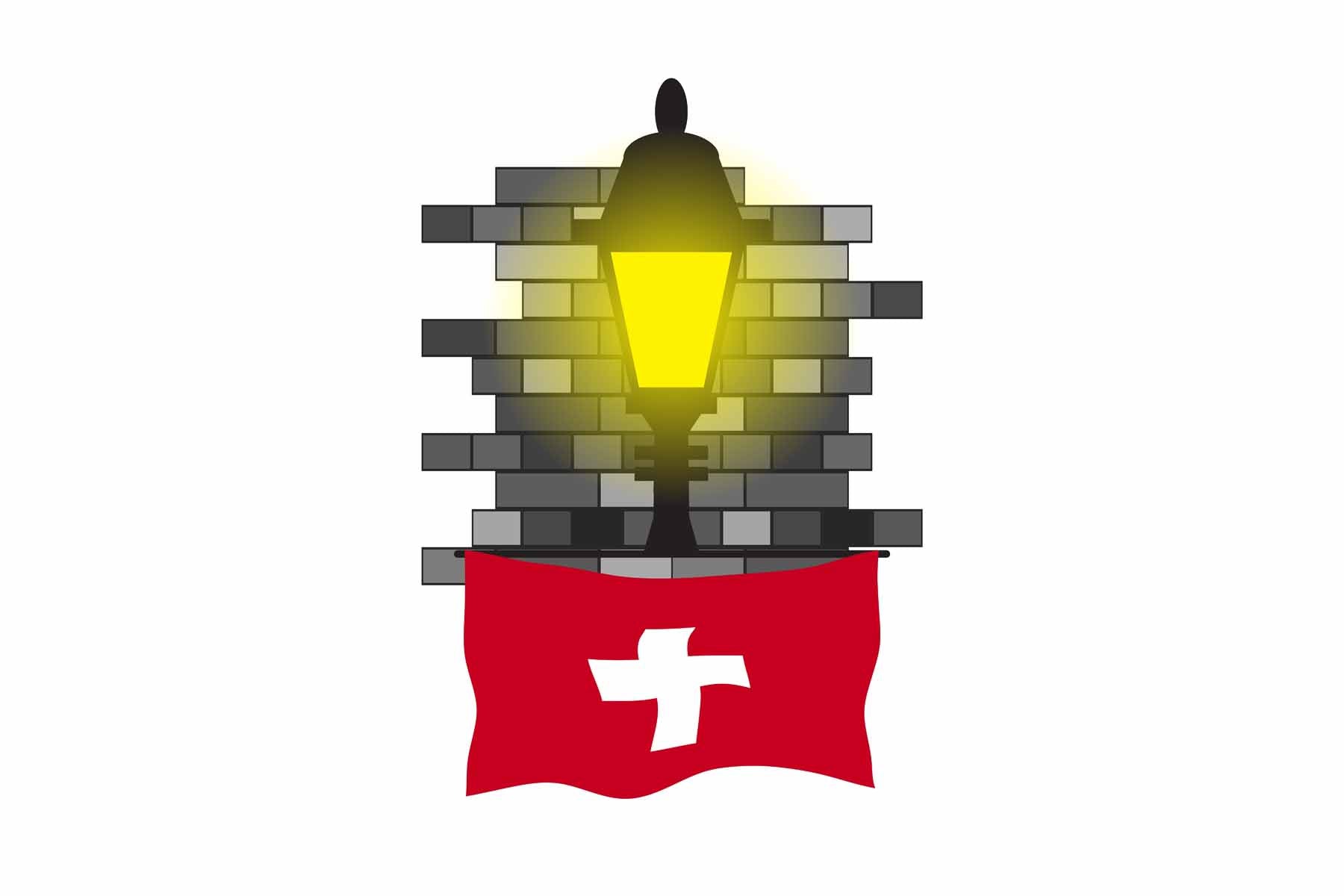 Switzerland World Street Lamp Bricks Dark Night Vector Illustrations | Moonlit Urban Landscape Collection