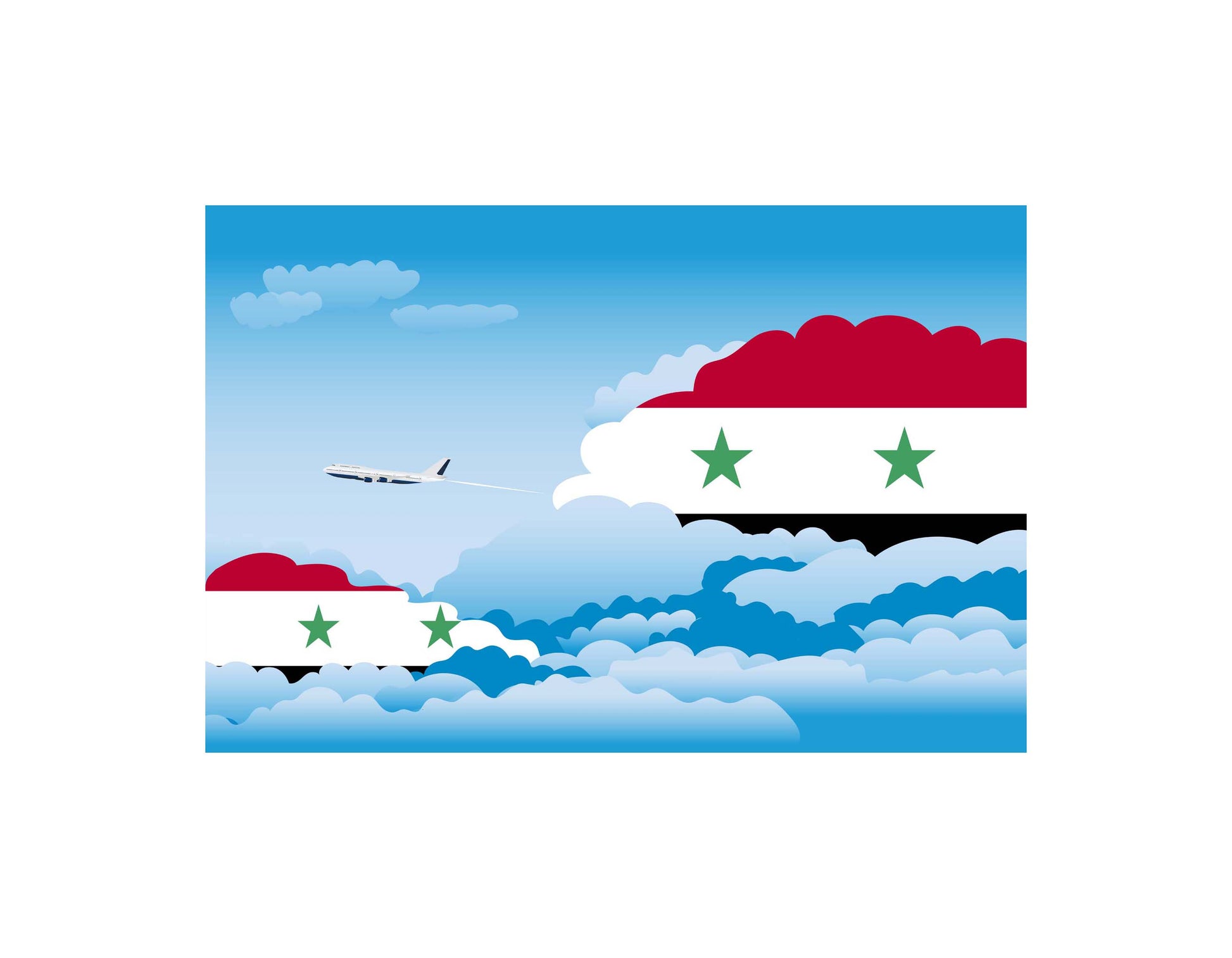 Syria Airplane Day Clouds Vector Illustration | Travel & Aviation Sky Scene