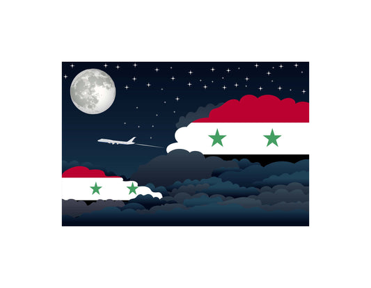 Syria Night Clouds Airplane Airport Flight Vector Illustration