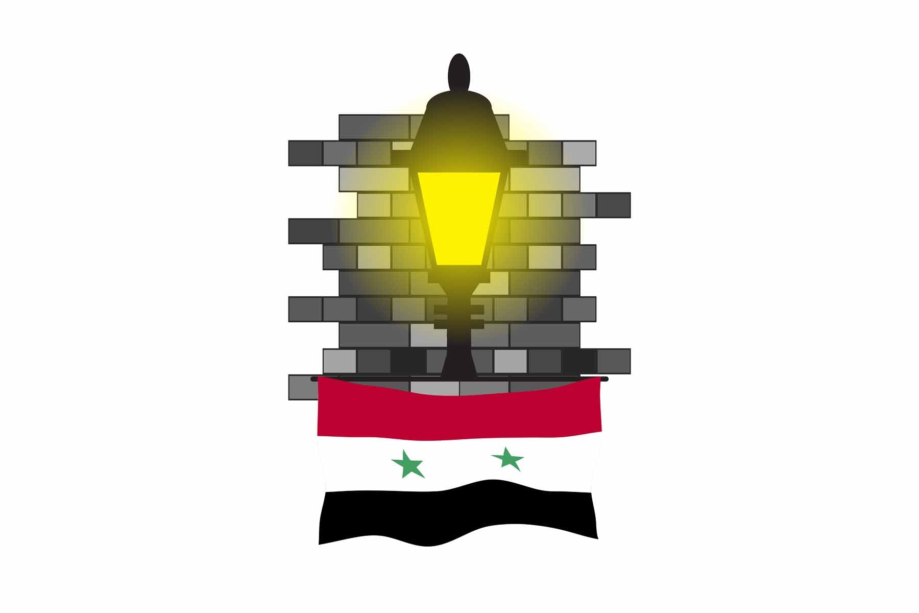Syria World Street Lamp Bricks Dark Night Vector Illustrations | Moonlit Urban Landscape Collection
