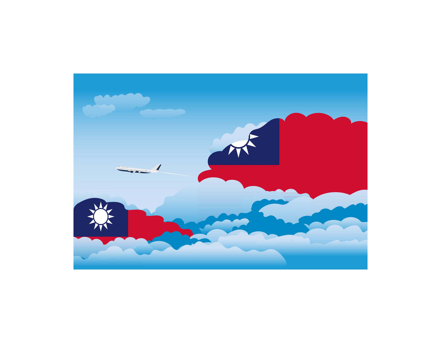 Taiwan Airplane Day Clouds Vector Illustration | Travel & Aviation Sky Scene