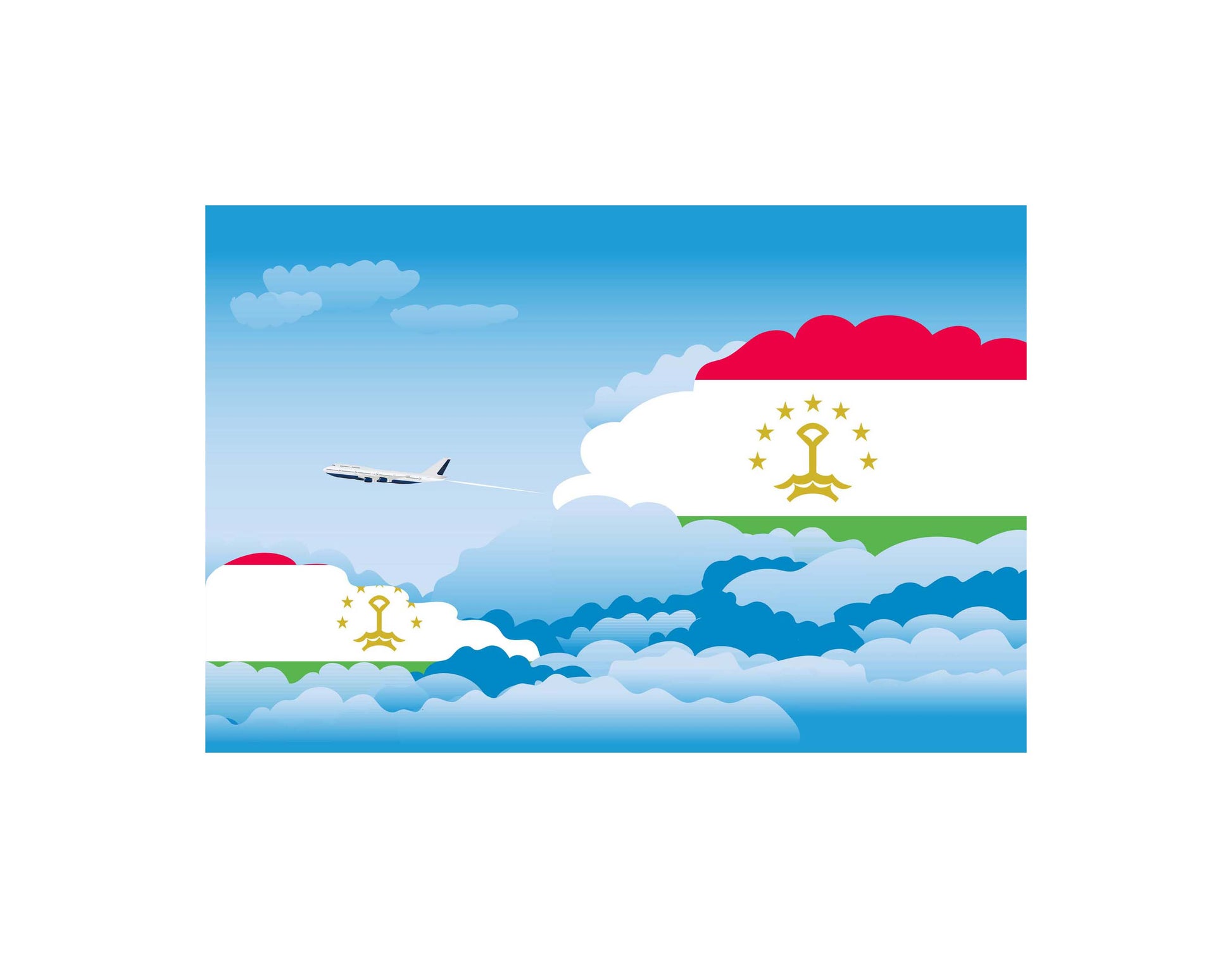 Tajikistan Airplane Day Clouds Vector Illustration | Travel & Aviation Sky Scene