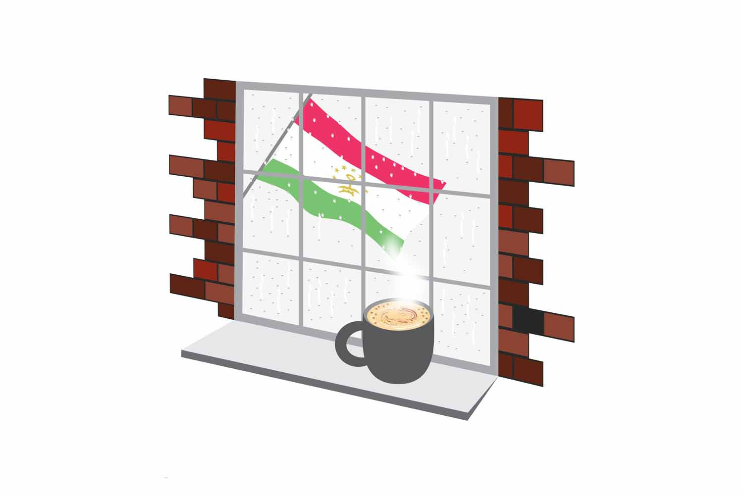 Tajikistan Coffee Rain Window Vector Illustration | Cozy Café Scene