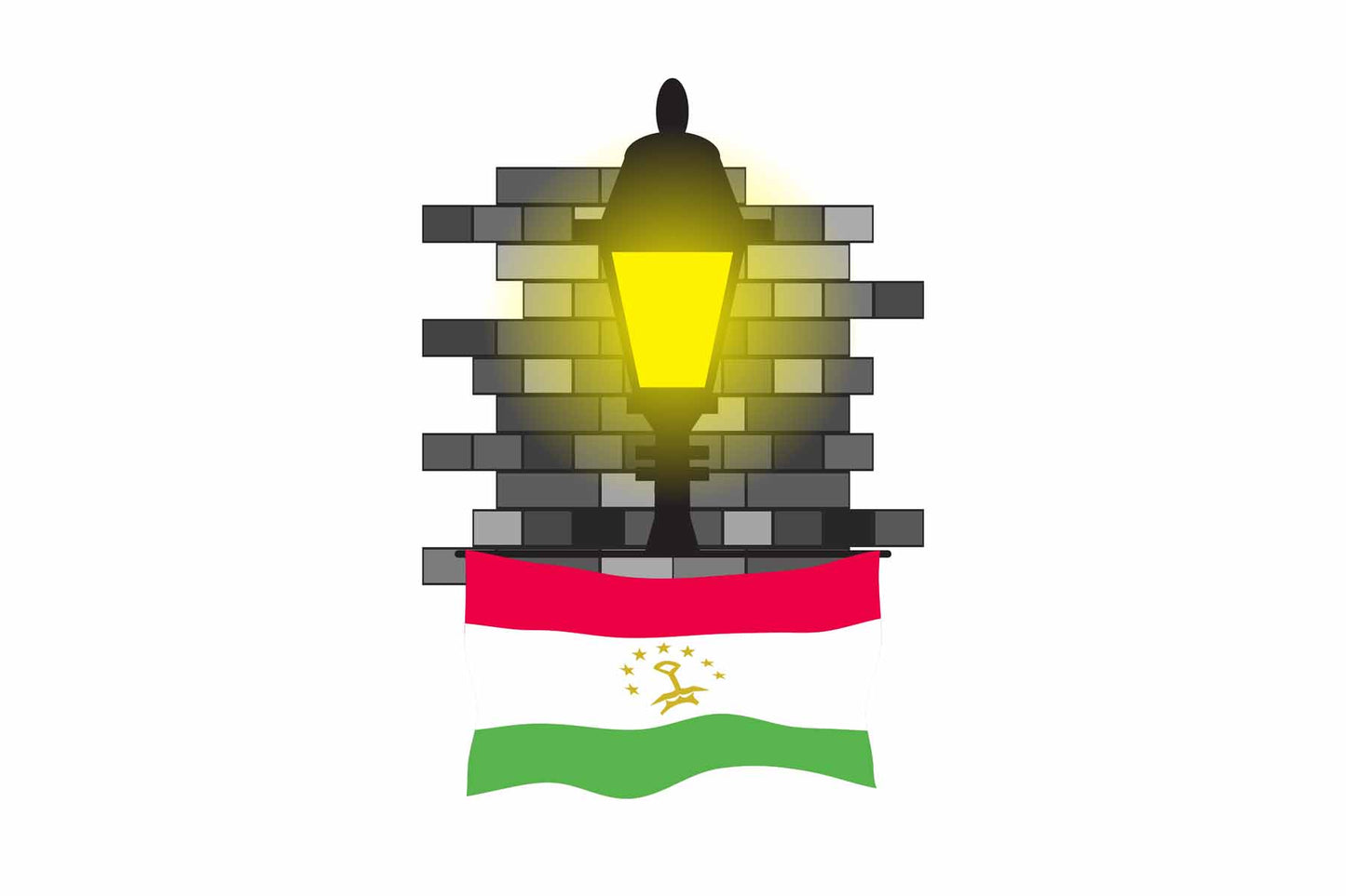 Tajikistan World Street Lamp Bricks Dark Night Vector Illustrations | Moonlit Urban Landscape Collection