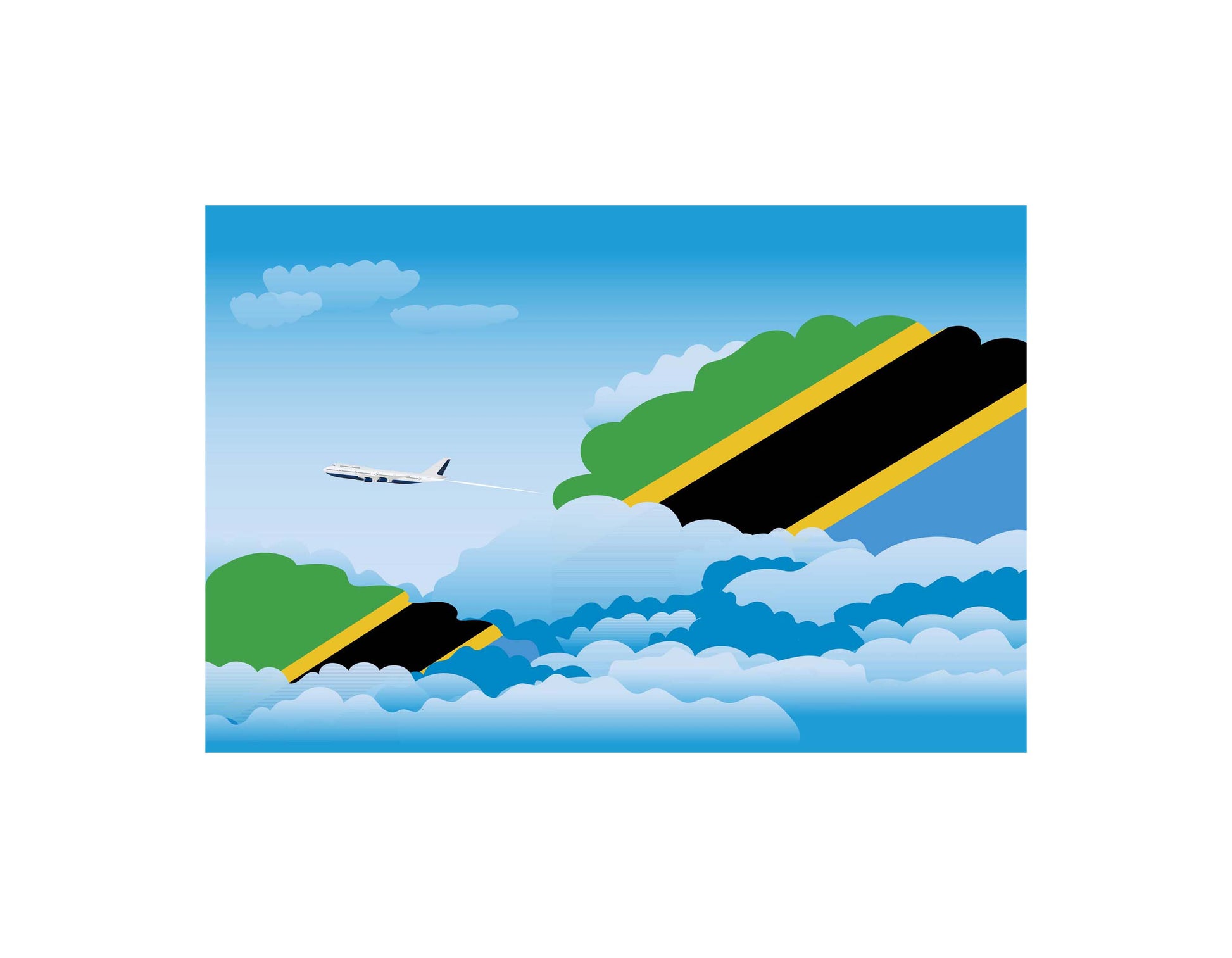 Tanzania Airplane Day Clouds Vector Illustration | Travel & Aviation Sky Scene