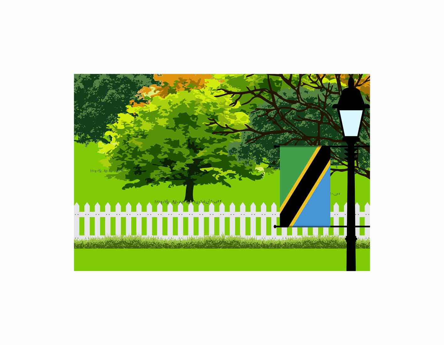 Tanzania Home Town Trees Landscape Moon Night Vector Illustrations
