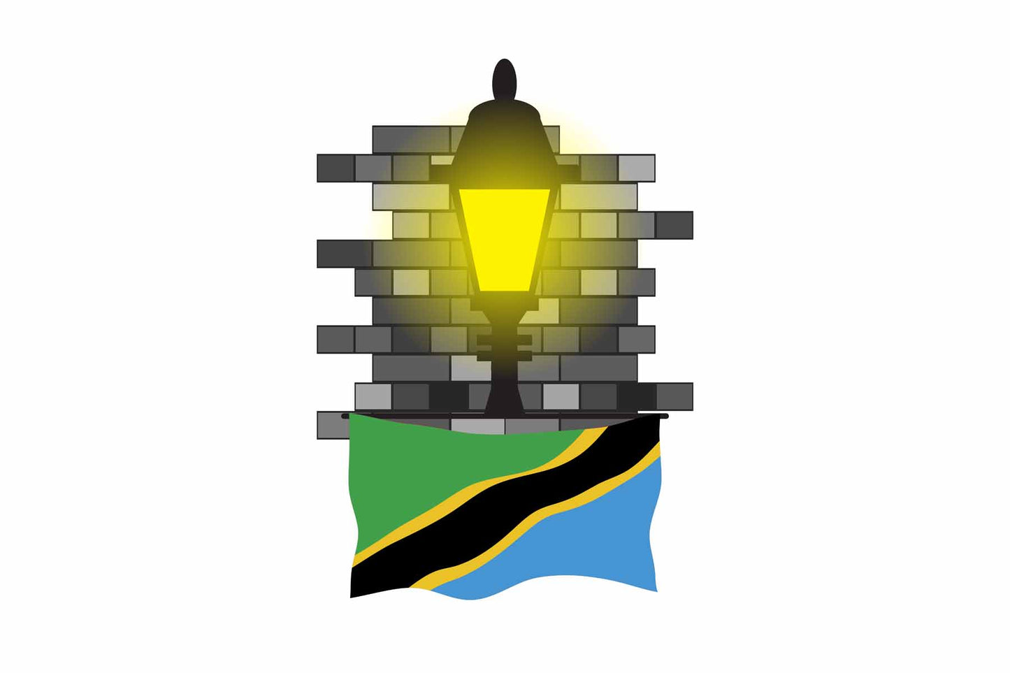 Tanzania World Street Lamp Bricks Dark Night Vector Illustrations | Moonlit Urban Landscape Collection