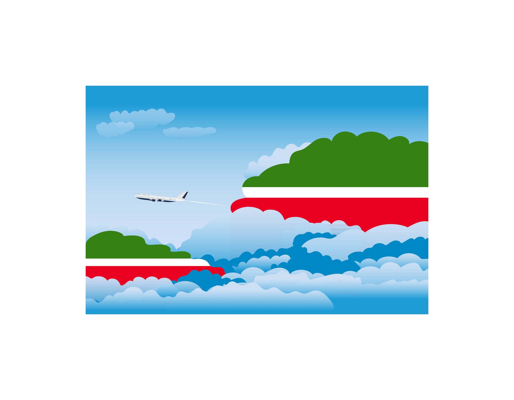 Tatarstan Airplane Day Clouds Vector Illustration | Travel & Aviation Sky Scene