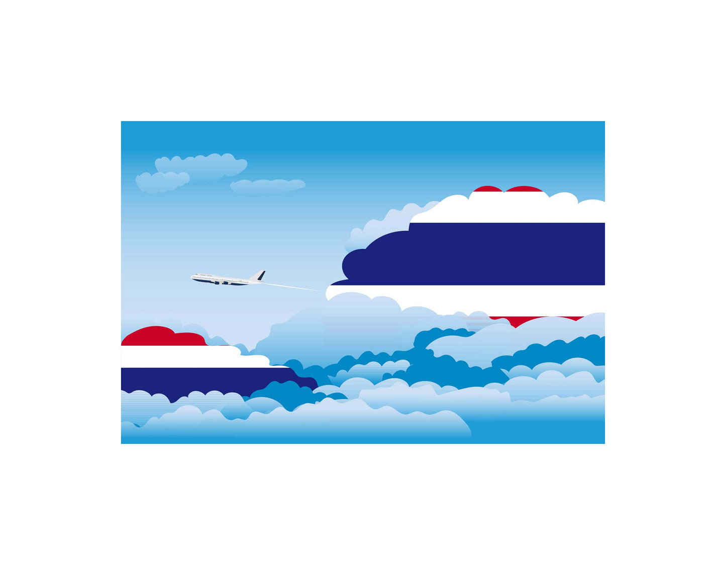 Thailand Airplane Day Clouds Vector Illustration | Travel & Aviation Sky Scene