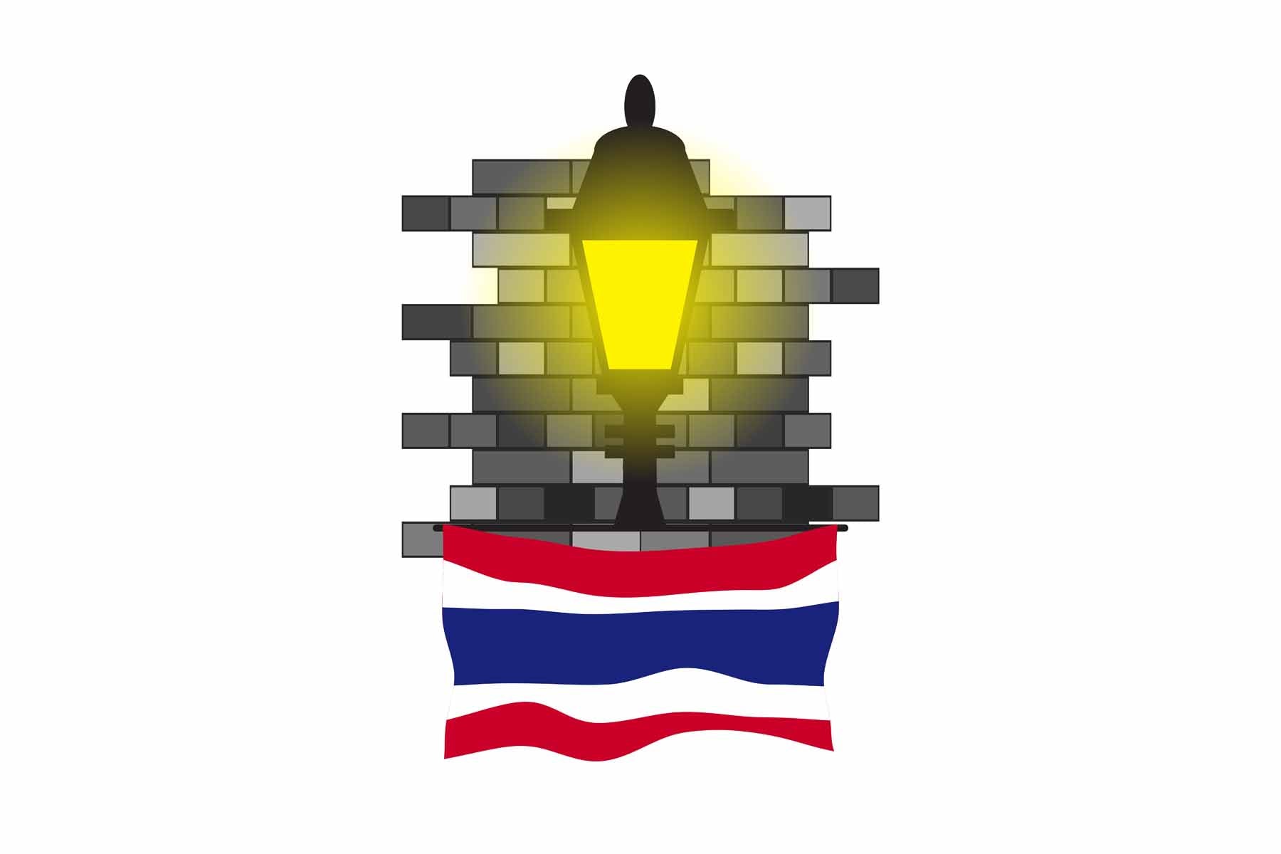 Thailand World Street Lamp Bricks Dark Night Vector Illustrations | Moonlit Urban Landscape Collection