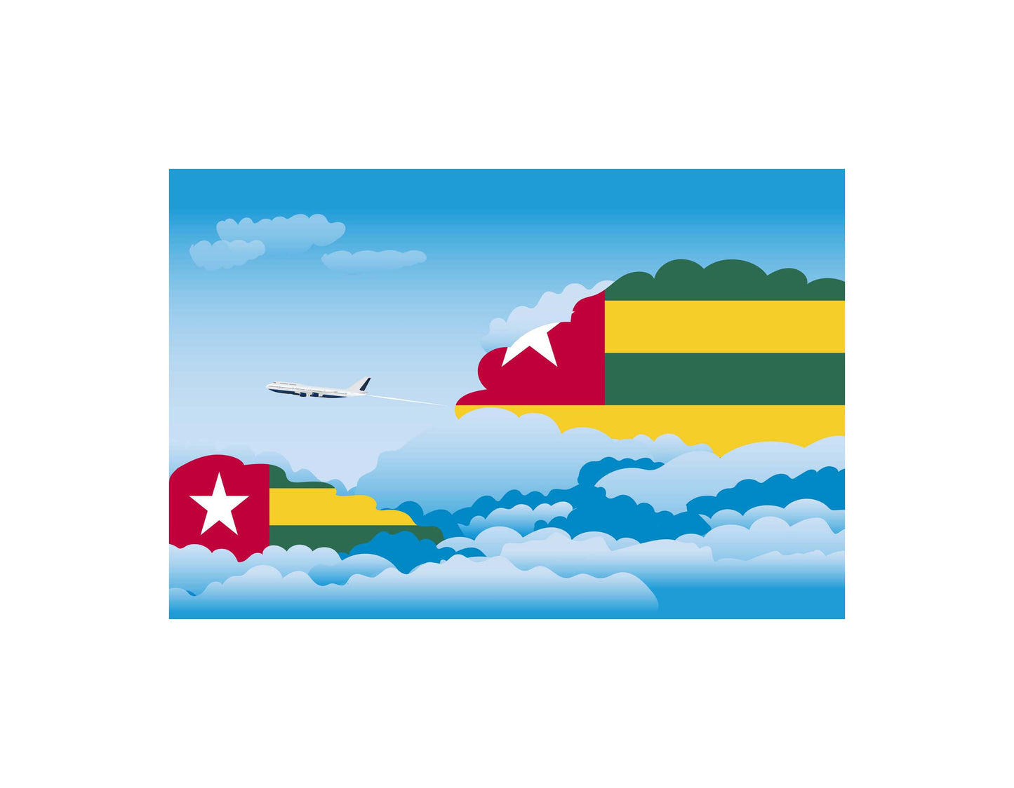 Togo Airplane Day Clouds Vector Illustration | Travel & Aviation Sky Scene
