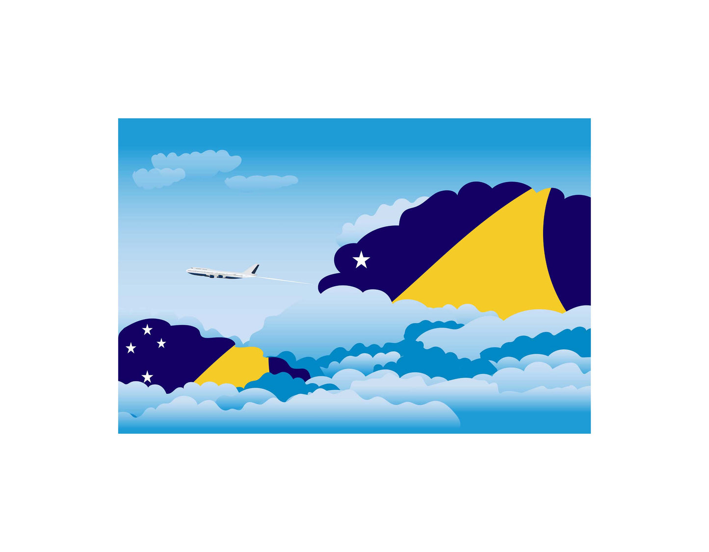 Tokelau Airplane Day Clouds Vector Illustration | Travel & Aviation Sky Scene