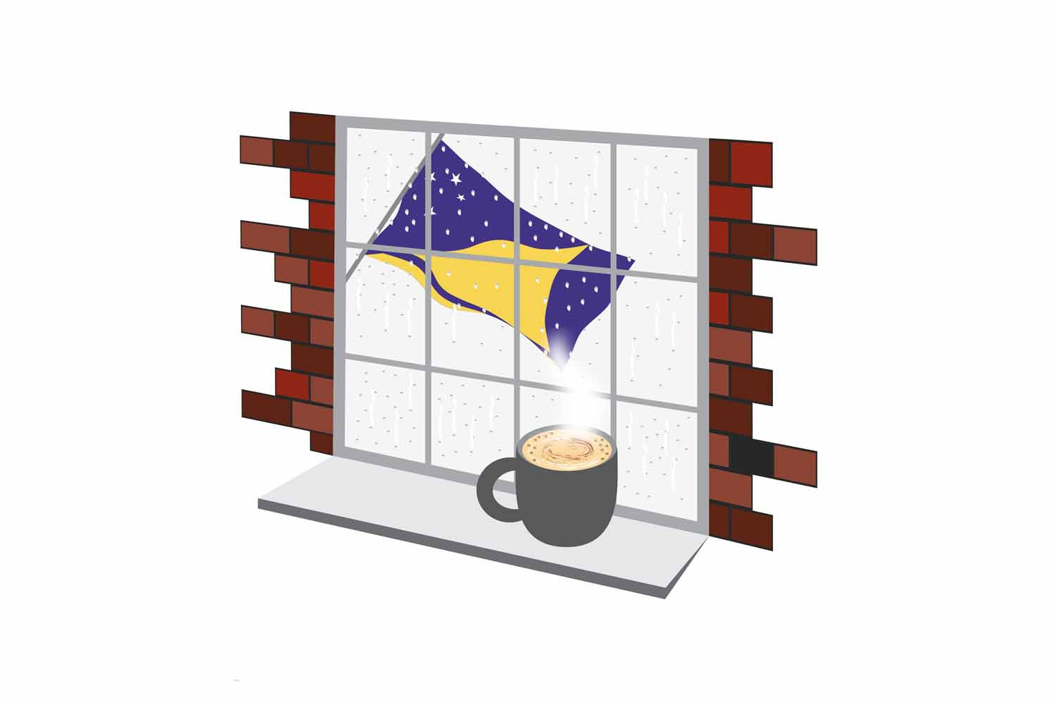 Tokelau Coffee Rain Window Vector Illustration | Cozy Café Scene