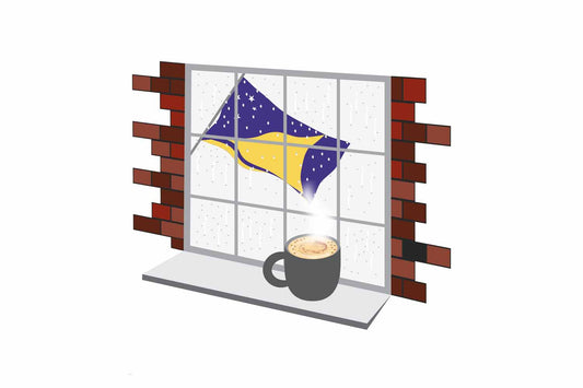 Tokelau Coffee Rain Window Vector Illustration | Cozy Café Scene