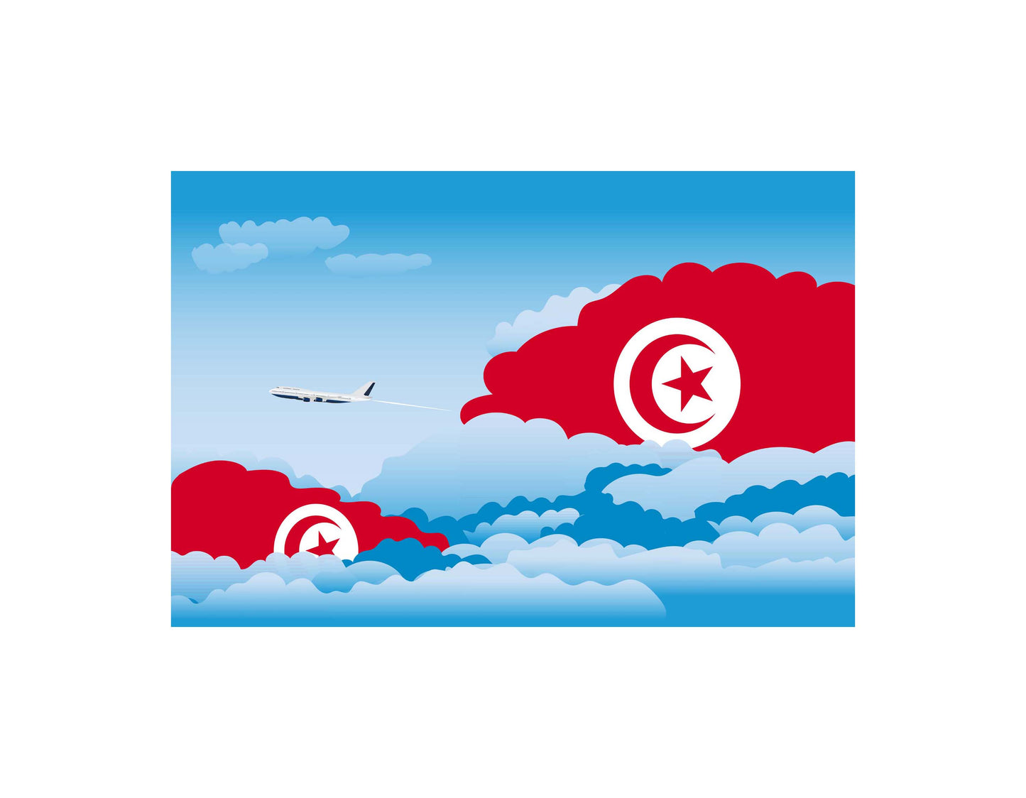 Tunisia Airplane Day Clouds Vector Illustration | Travel & Aviation Sky Scene