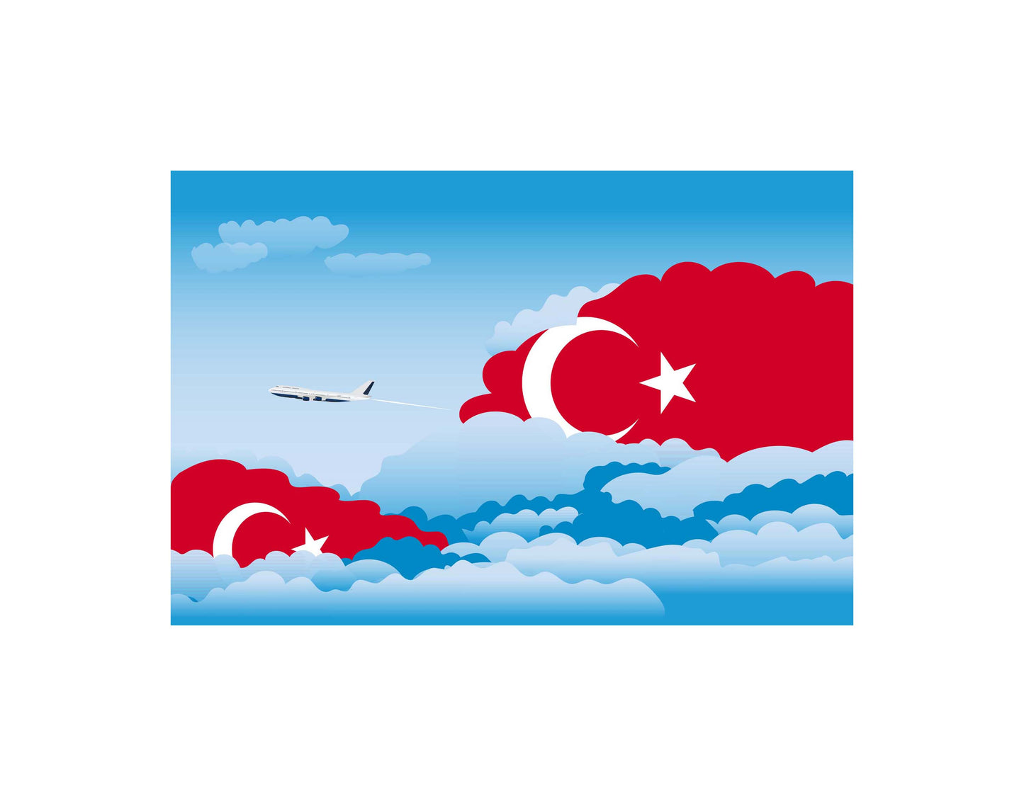 Türkiye Bayraklı Gün Bulutları (Hızlı İndir) Turkey Airplane Day Clouds Vector Illustration | Travel & Aviation Sky Scene