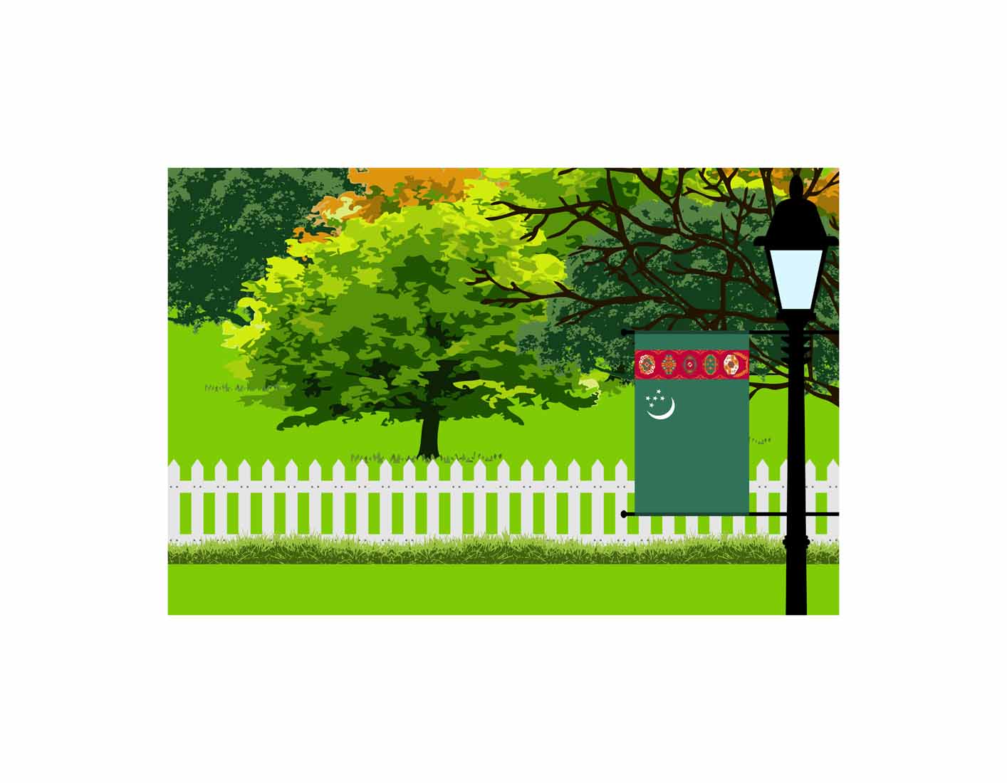 Turkmenistan Home Town Trees Landscape Moon Night Vector Illustrations