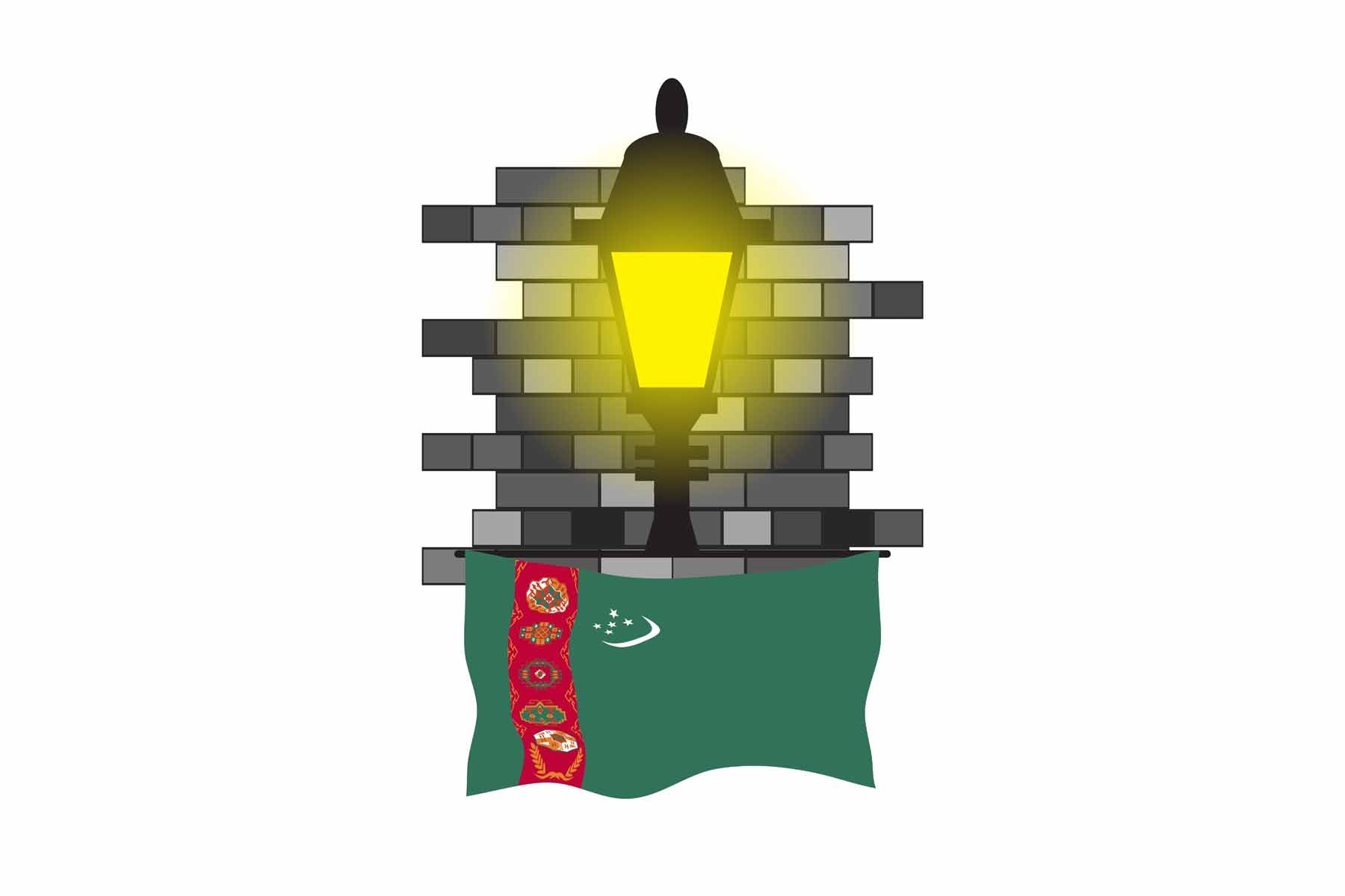 Turkmenistan World Street Lamp Bricks Dark Night Vector Illustrations | Moonlit Urban Landscape Collection