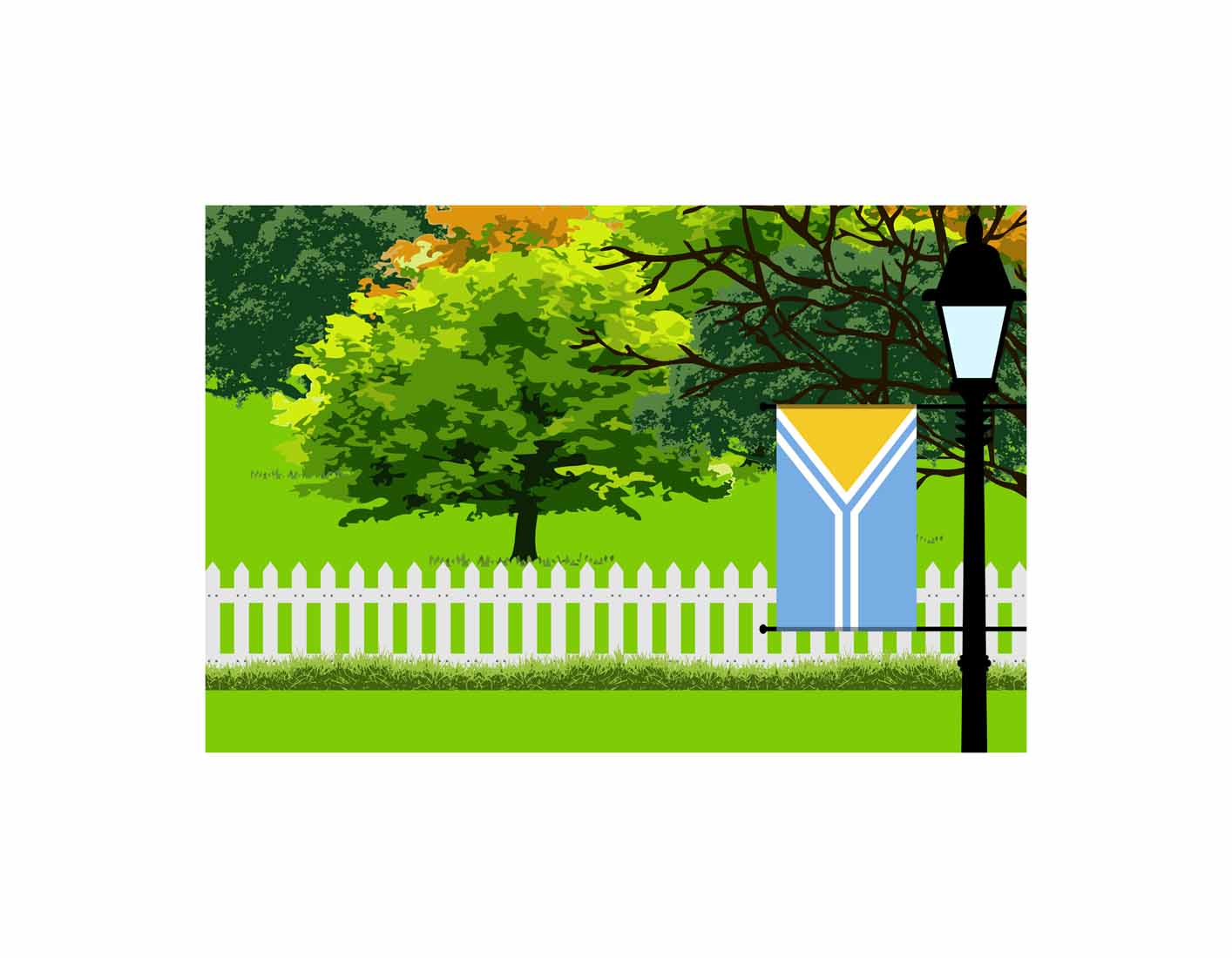 Tuva Home Town Trees Landscape Moon Night Vector Illustrations