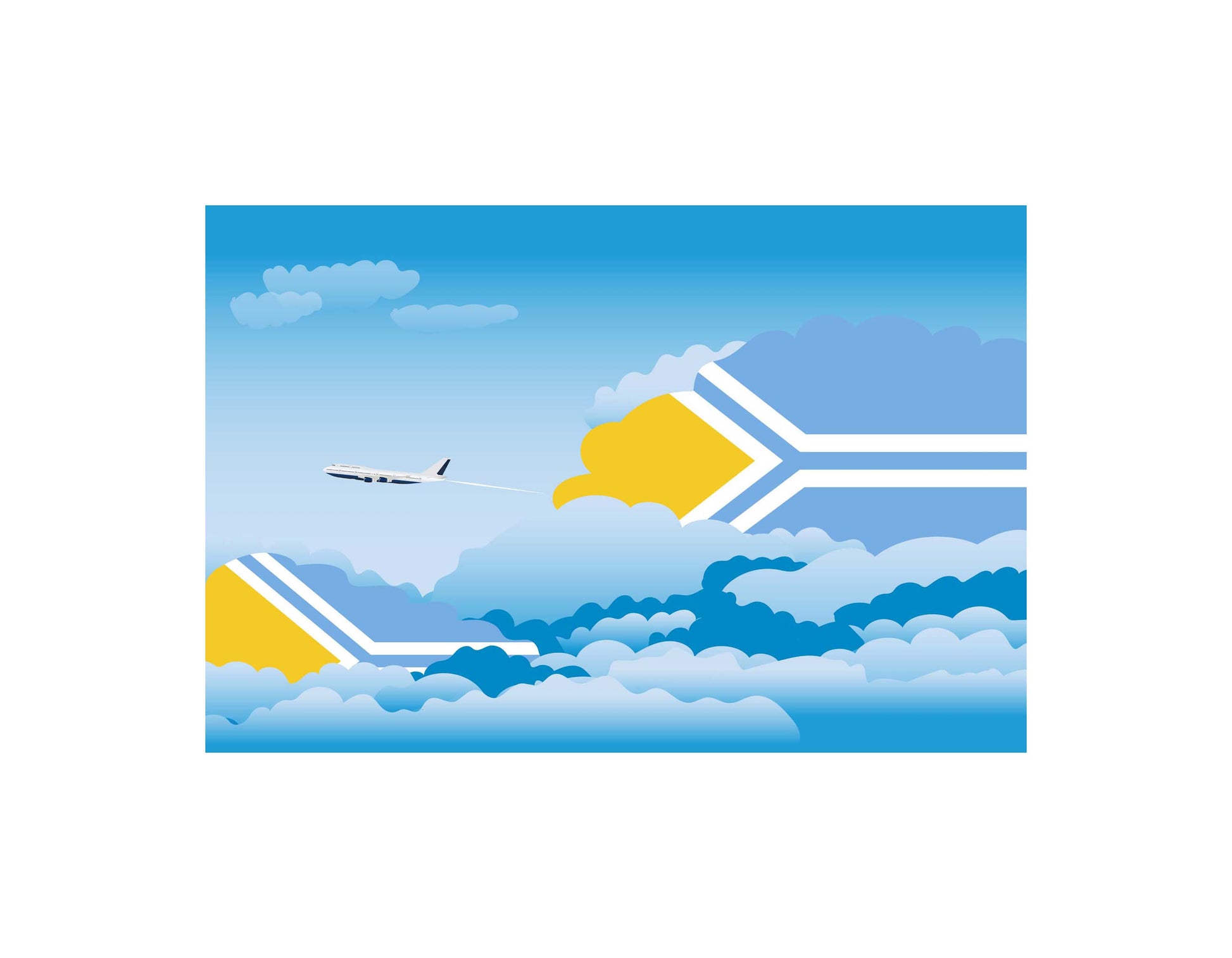 Tuva Airplane Day Clouds Vector Illustration | Travel & Aviation Sky Scene