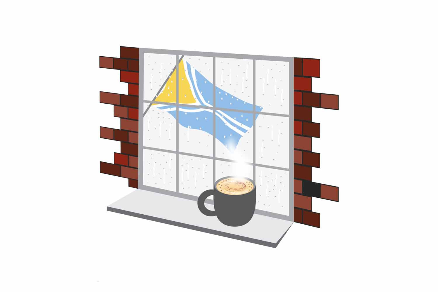 Tuva Coffee Rain Window Vector Illustration | Cozy Café Scene