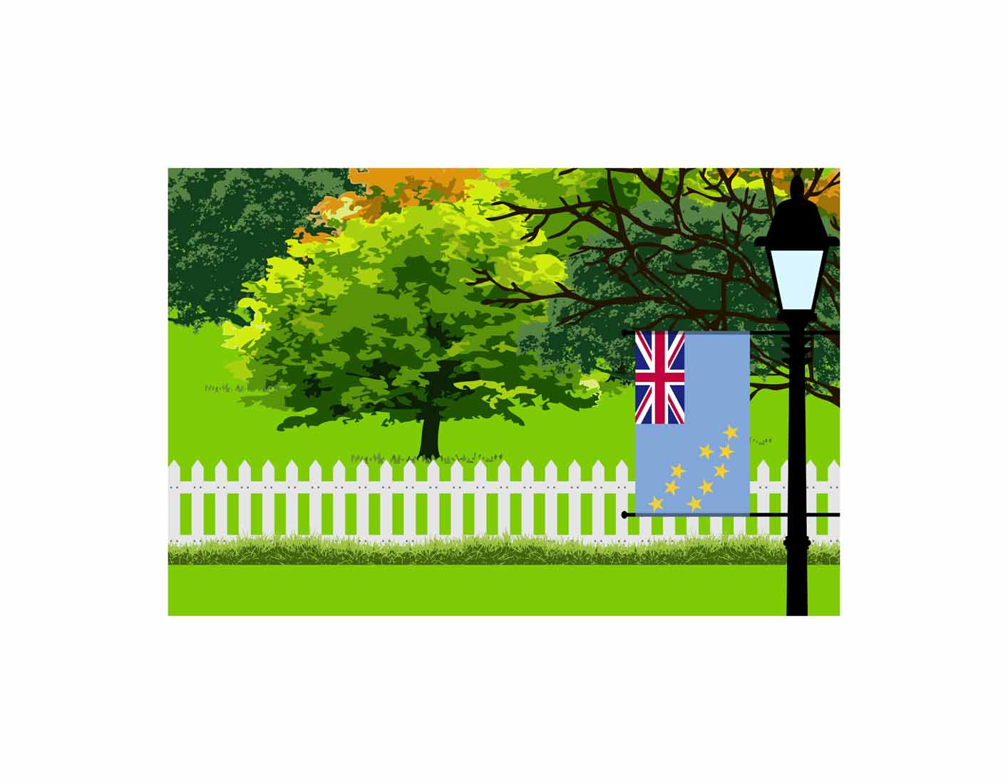 Tuvalu Home Town Trees Landscape Moon Night Vector Illustrations