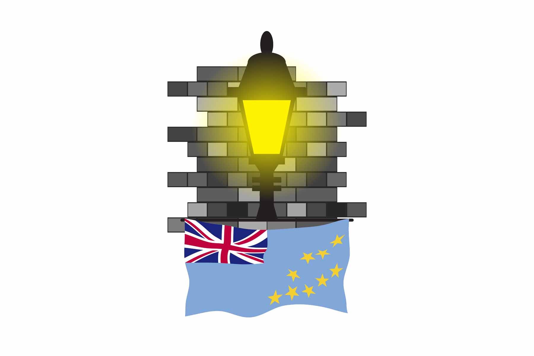 Tuvalu World Street Lamp Bricks Dark Night Vector Illustrations | Moonlit Urban Landscape Collection
