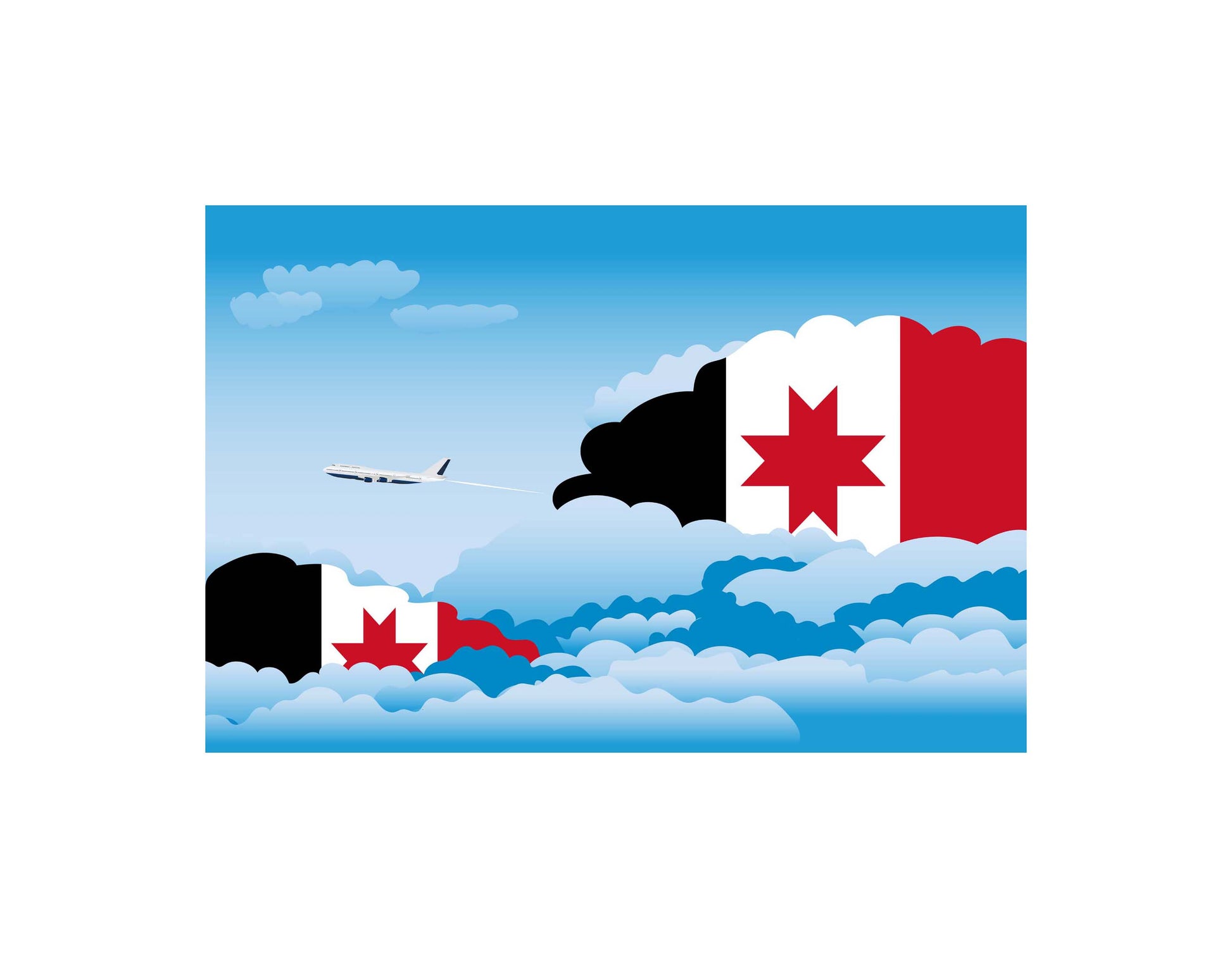 Udmurtia Airplane Day Clouds Vector Illustration | Travel & Aviation Sky Scene