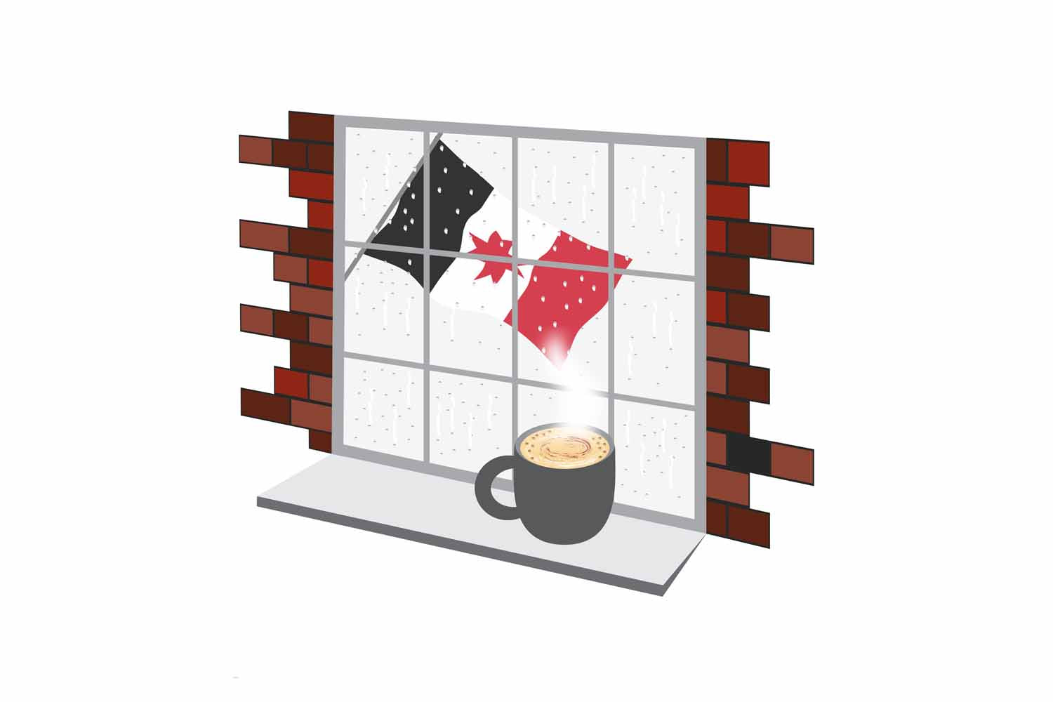 Udmurtia Coffee Rain Window Vector Illustration | Cozy Café Scene