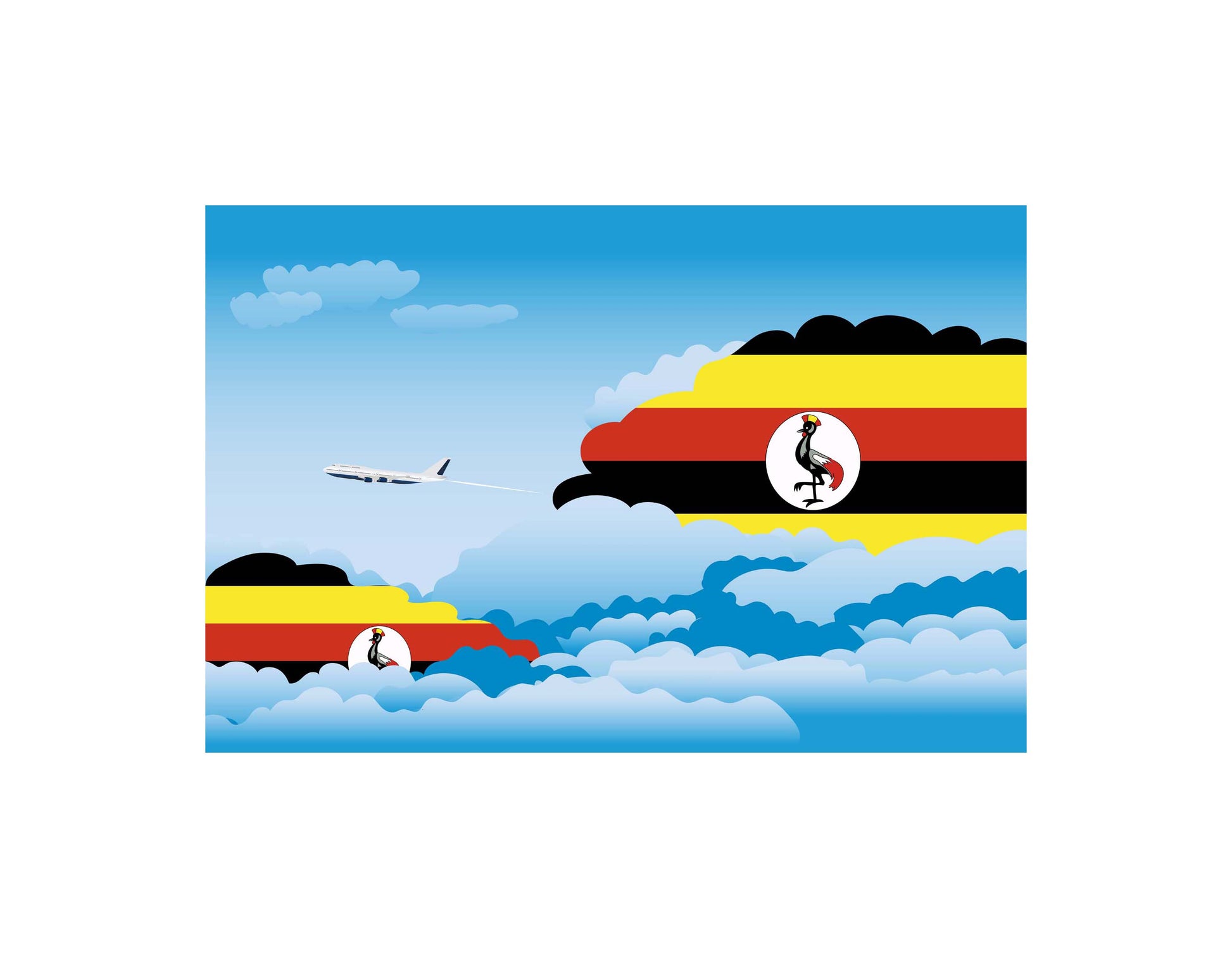 Uganda Airplane Day Clouds Vector Illustration | Travel & Aviation Sky Scene