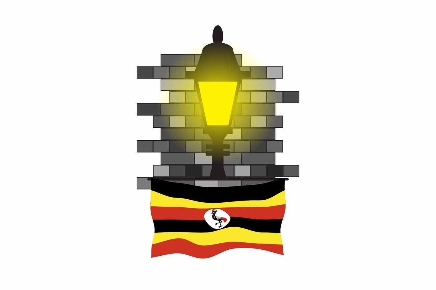 Uganda World Street Lamp Bricks Dark Night Vector Illustrations | Moonlit Urban Landscape Collection