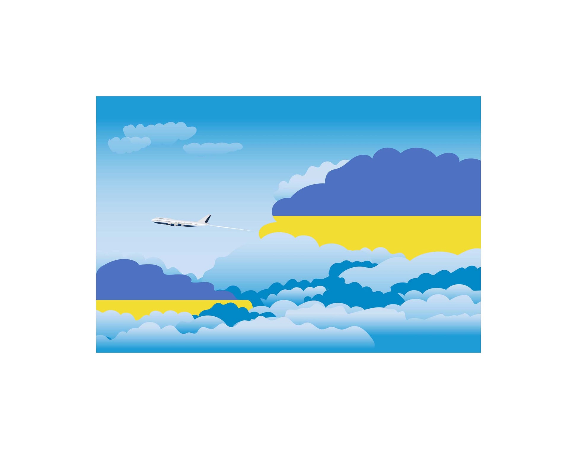 Ukraine Airplane Day Clouds Vector Illustration | Travel & Aviation Sky Scene