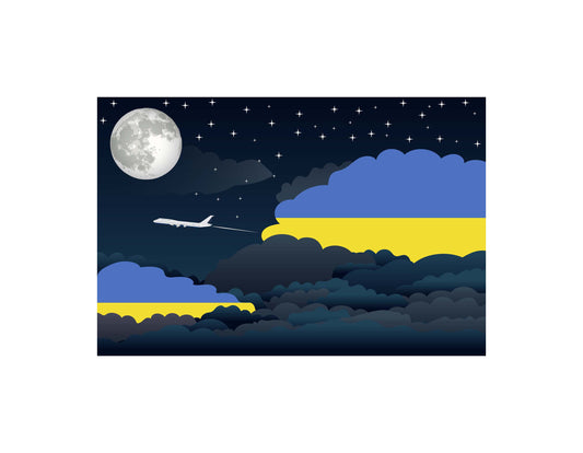 Ukraine Night Clouds Airplane Airport Flight Vector Illustration