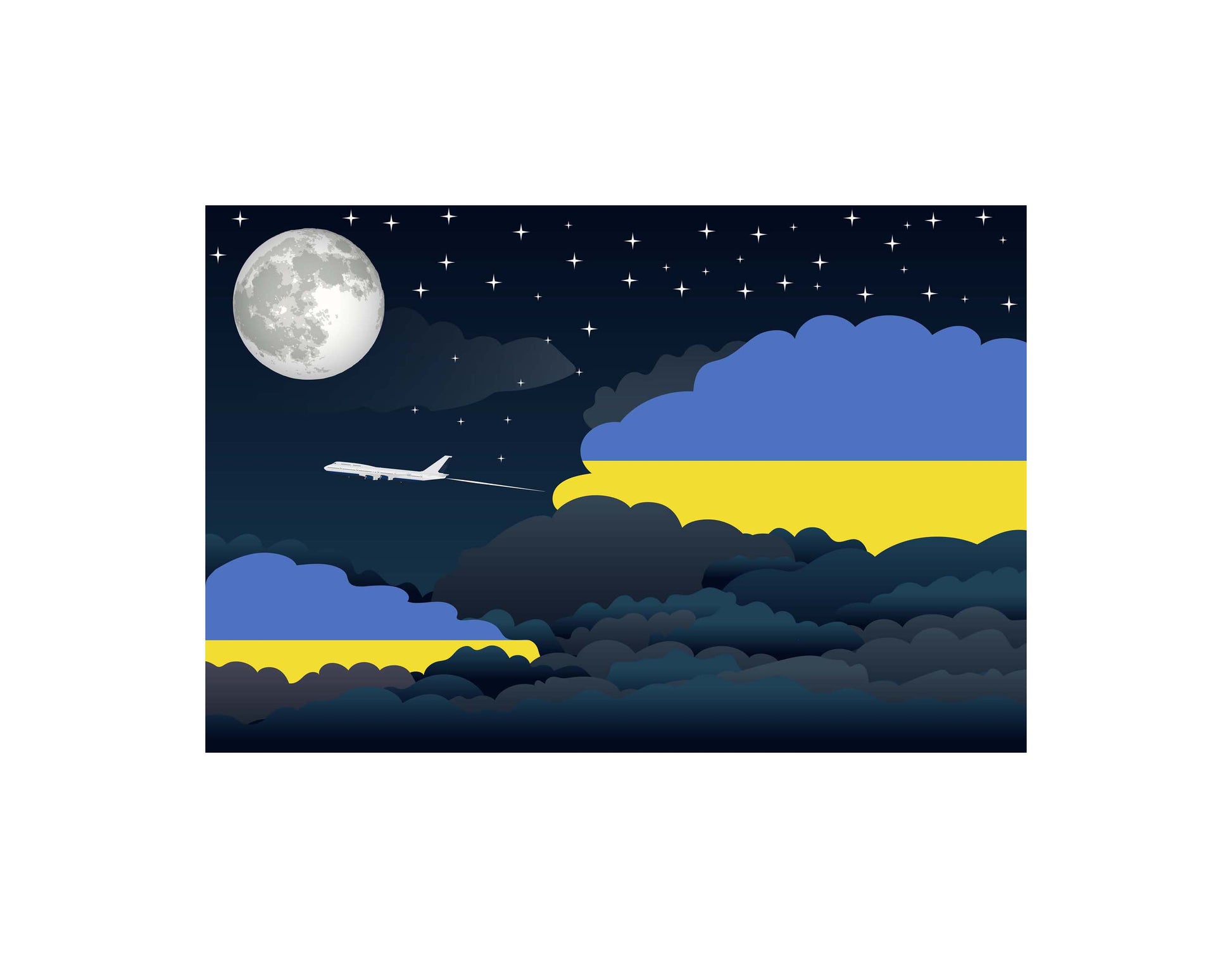 Ukraine Airplane Night Clouds Vector Illustrations | Aviation Night Sky Collection