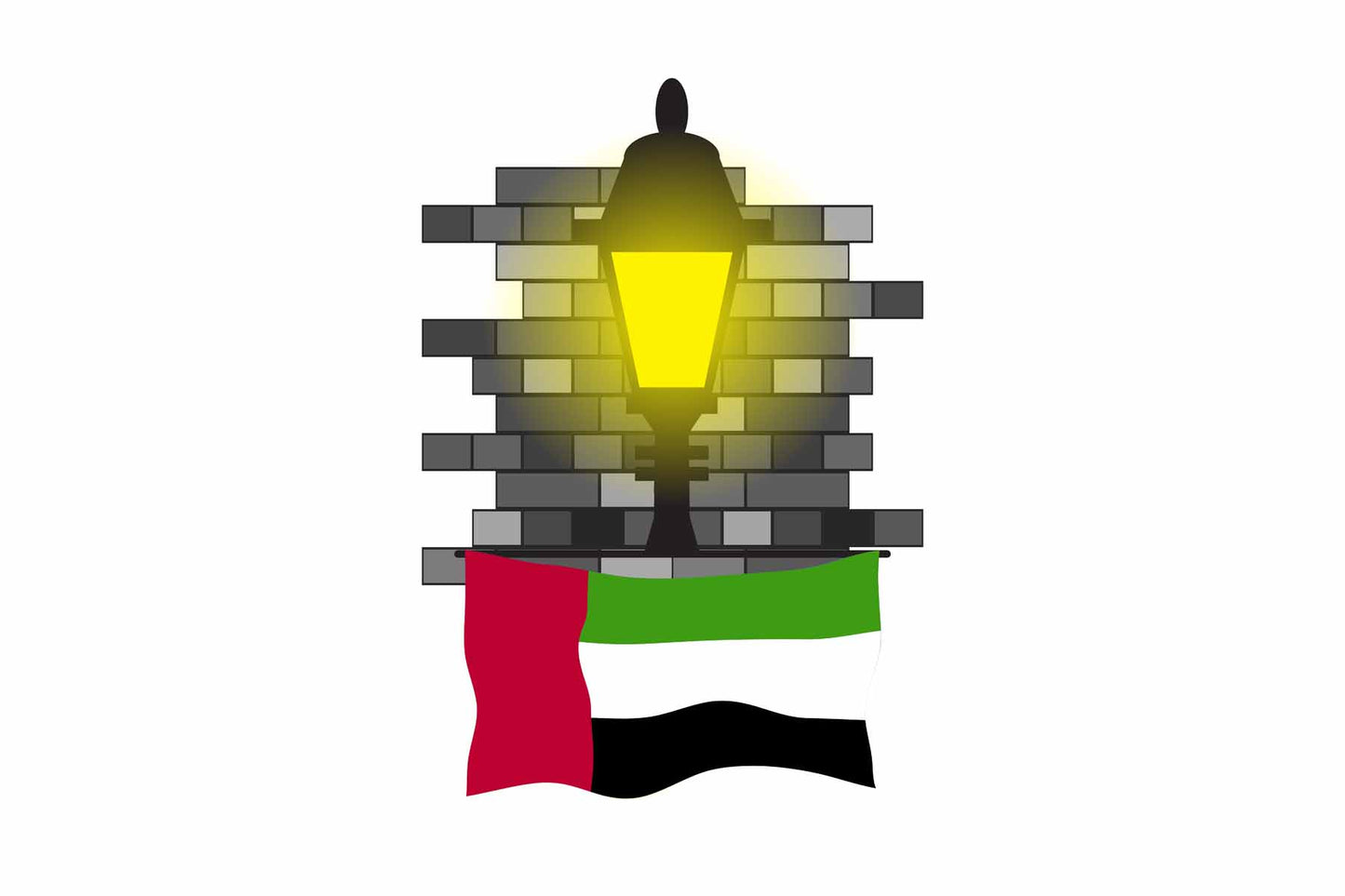 United Arab Emirates World Street Lamp Bricks Dark Night Vector Illustrations | Moonlit Urban Landscape Collection