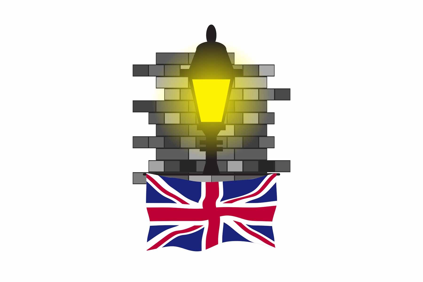 United KIngdom World Street Lamp Bricks Dark Night Vector Illustrations | Moonlit Urban Landscape Collection