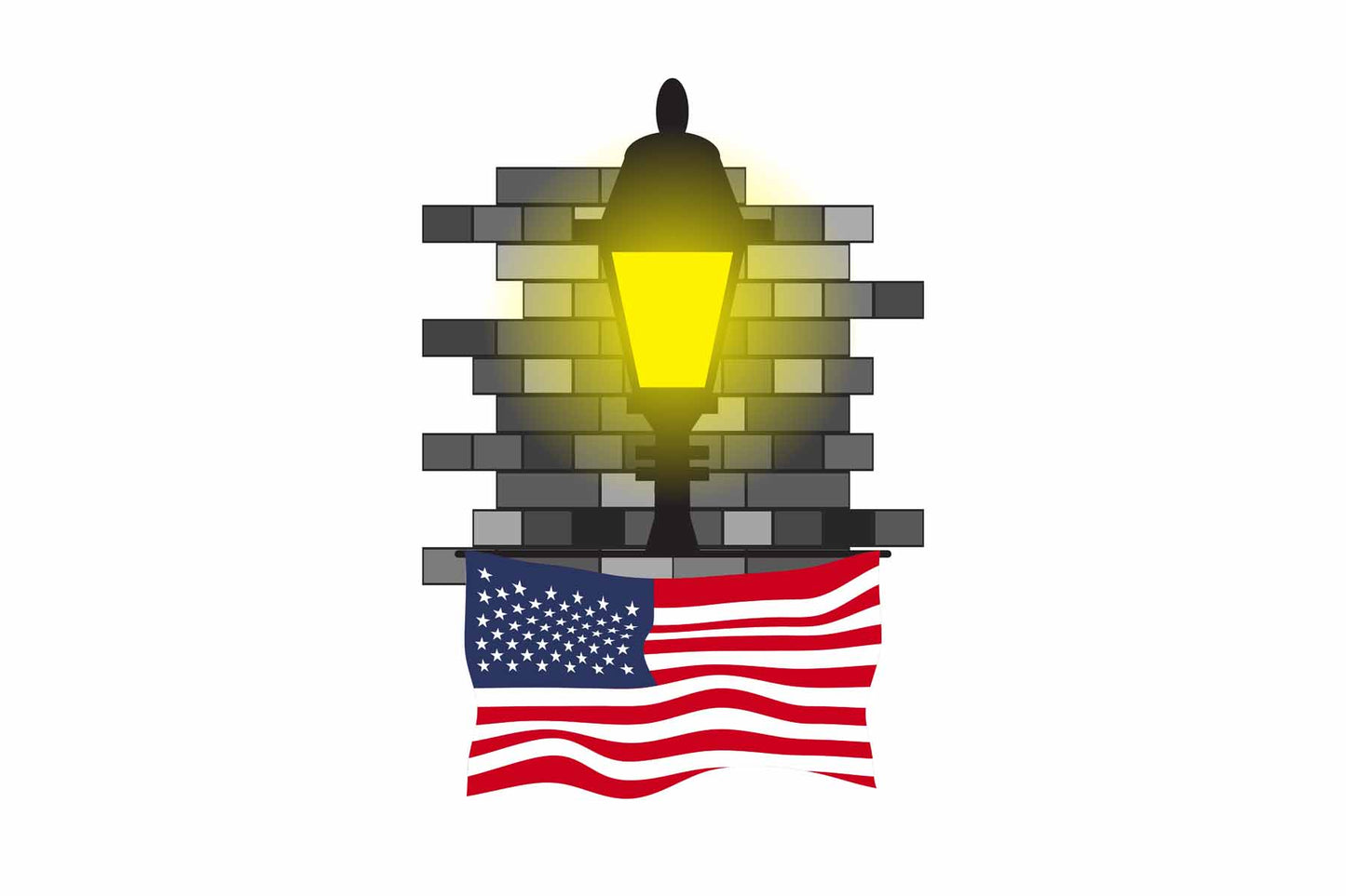 United States World Street Lamp Bricks Dark Night Vector Illustrations | Moonlit Urban Landscape Collection