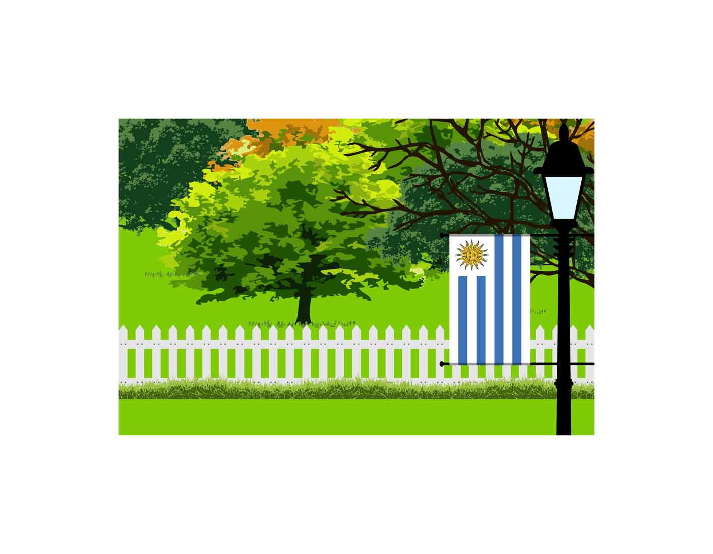 Uruguay Home Town Trees Landscape Moon Night Vector Illustrations