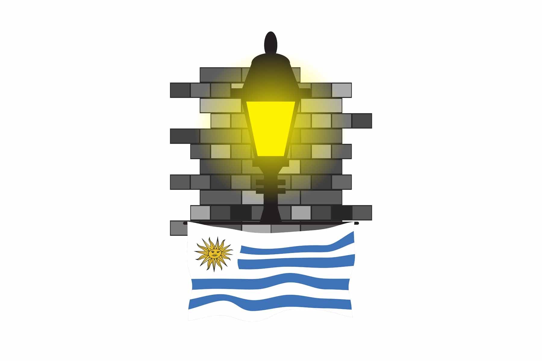 Uruguay World Street Lamp Bricks Dark Night Vector Illustrations | Moonlit Urban Landscape Collection