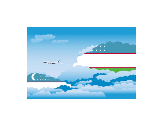 Uzbekistan Airplane Day Clouds Vector Illustration | Travel & Aviation Sky Scene