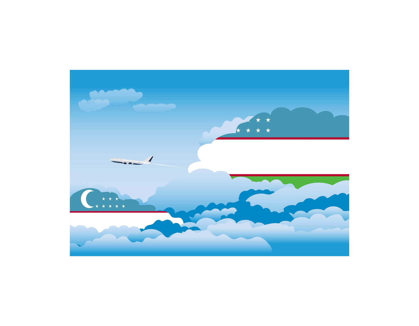 Uzbekistan Airplane Day Clouds Vector Illustration | Travel & Aviation Sky Scene