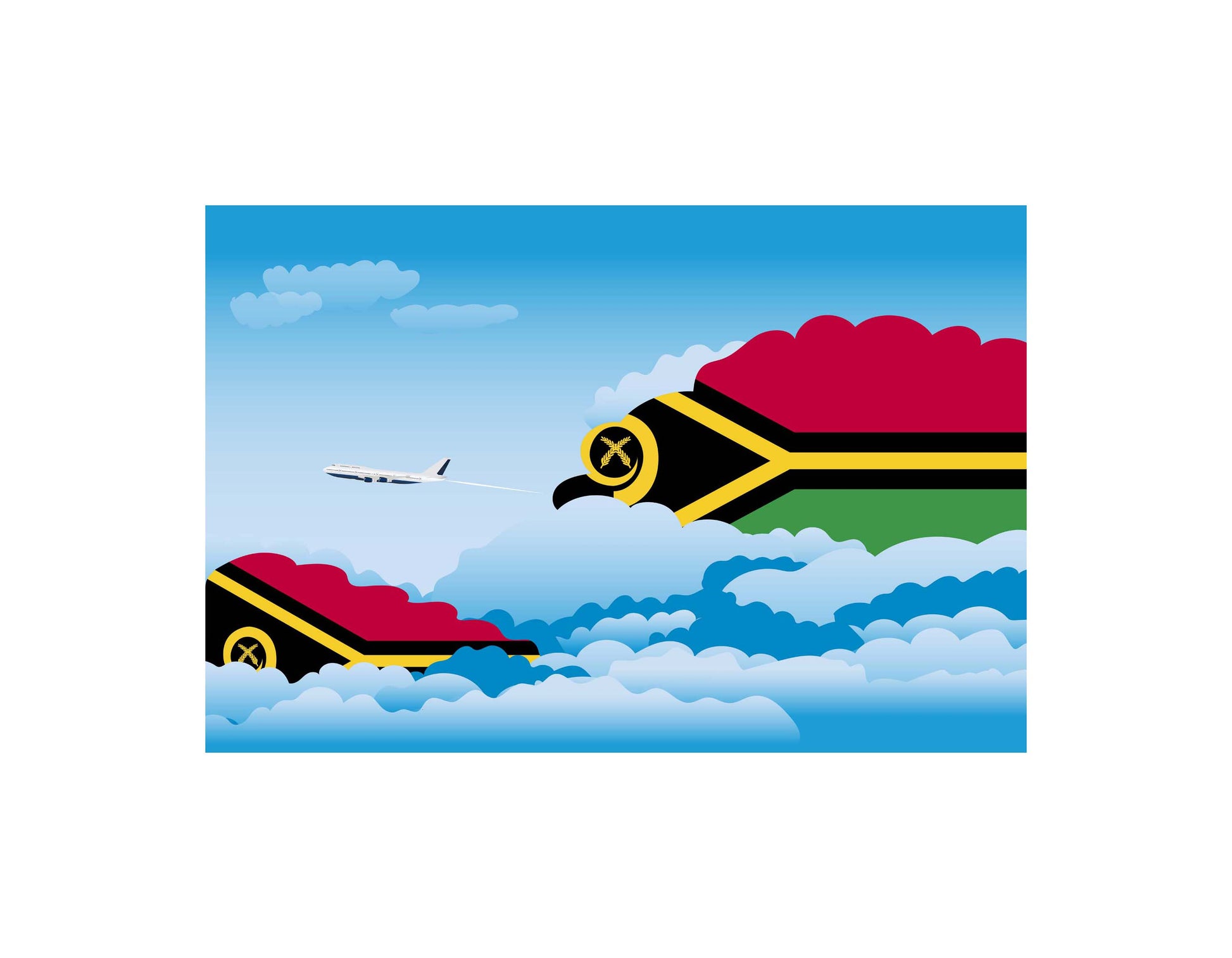 Vanuatu Airplane Day Clouds Vector Illustration | Travel & Aviation Sky Scene