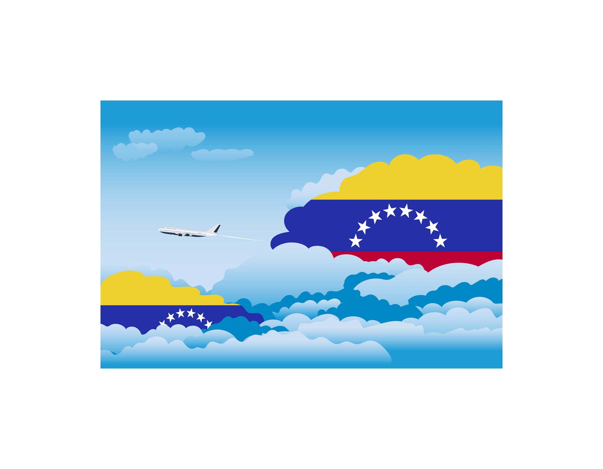Venezuela Airplane Day Clouds Vector Illustration | Travel & Aviation Sky Scene
