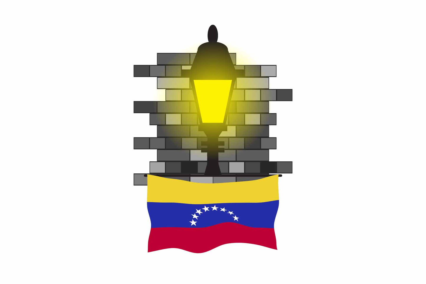 Venezuela World Street Lamp Bricks Dark Night Vector Illustrations | Moonlit Urban Landscape Collection