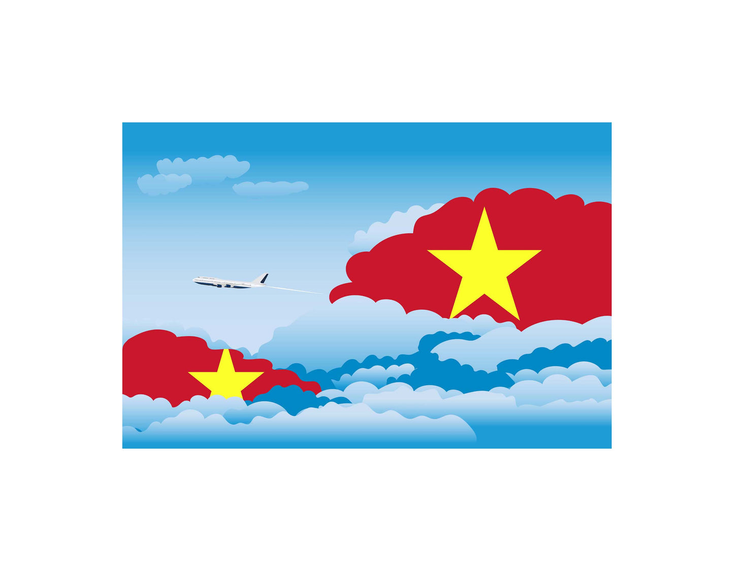 Vietnam Airplane Day Clouds Vector Illustration | Travel & Aviation Sky Scene