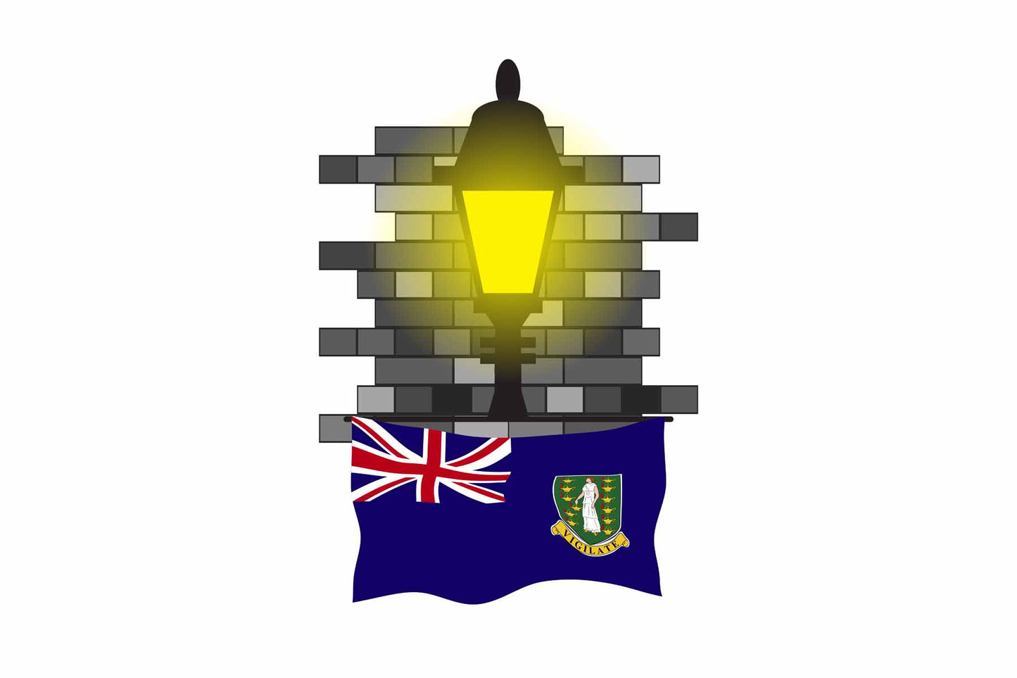 Virgin Islands UK World Street Lamp Bricks Dark Night Vector Illustrations | Moonlit Urban Landscape Collection