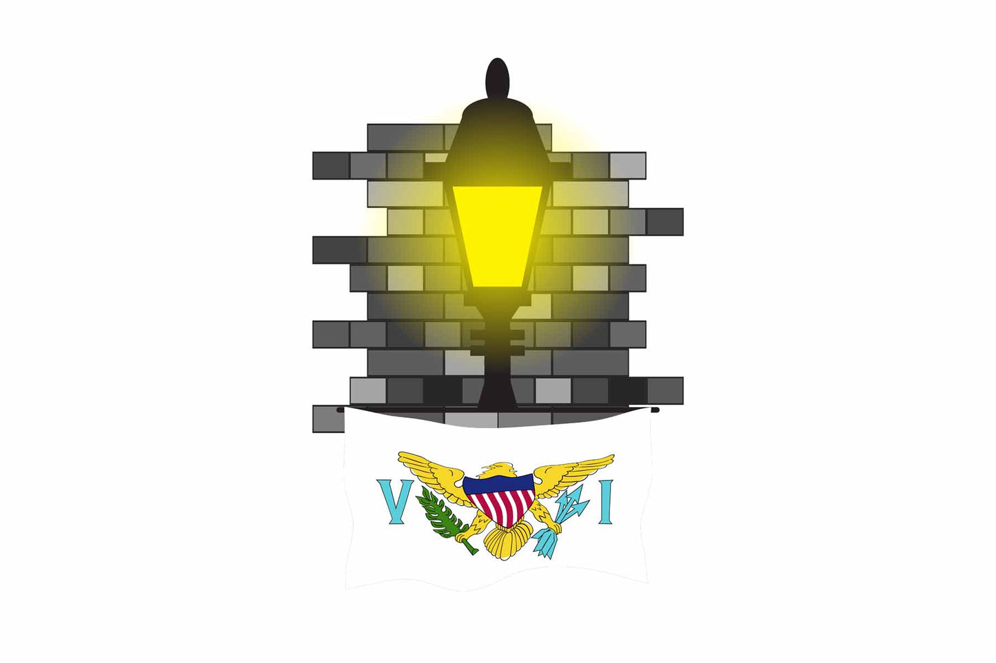 Virgin Islands US World Street Lamp Bricks Dark Night Vector Illustrations | Moonlit Urban Landscape Collection