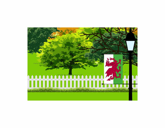 Wales Home Town Trees Landscape Moon Night Vector Illustrations